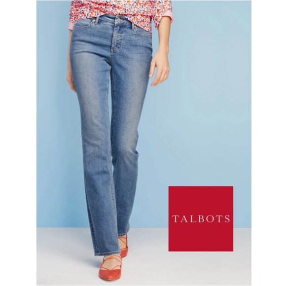 Talbots 2 Flawless 5 Pocket Straight Leg Mid Rise Jeans Denim Womens 12 Petites - Picture 1 of 5